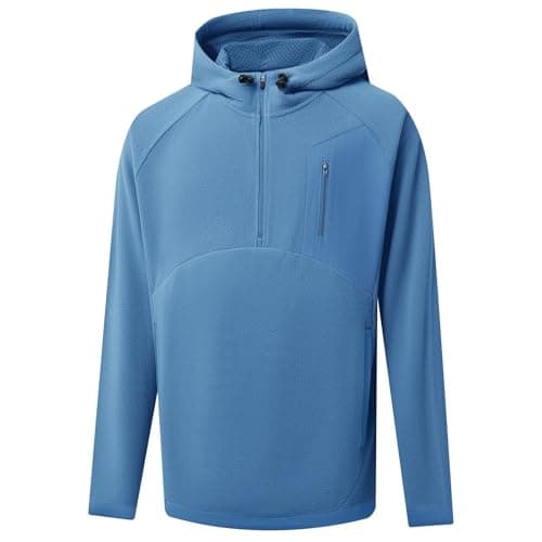 Rouen Polar Fleece Hoodie Men Sweatshirt Microfleece Soft Athletic Casual Warm Hooded Golf Quarter Zip Pullover Men Misty Blue - Image 1