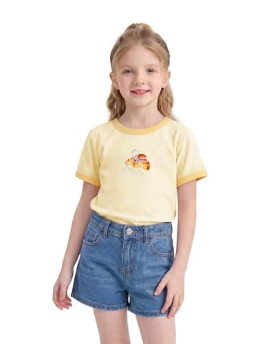 Stelle Girls Graphic Tees Short Sleeve Girls Shirts Cute Tops Crew Neck Casual Basic Summer T-Shirt for Kids Teen 14-15 Years(Butter Croissant|Vanilla,XXL) - Thumbnail 2