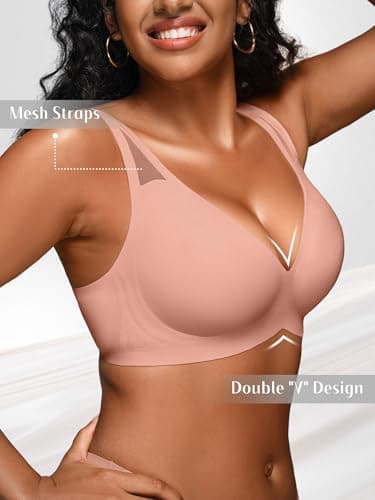 Jelly Bras for Women - S-M Wireless Deep V No Underwire Bralette with Support - Seamless Comfortable Lightly Padded T-Shirt Bra Cinnamon L - Thumbnail 3