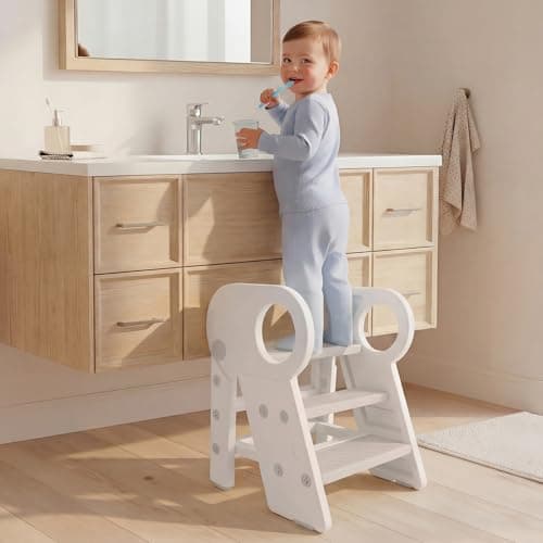 Baobrava Foldable Step Stool for Toddlers, Adjustable 3 Step Stool for Bathroom Sink, Toilet Potty Training Stool with Handles, Child Kitchen Counter Bedroom Bed Stool Helper - Image 1