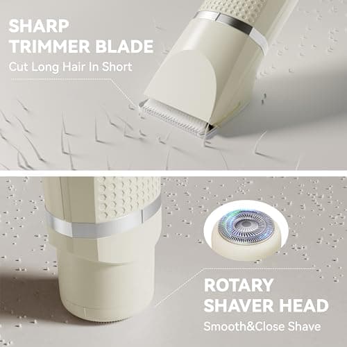 unibono 3-in-1 Electric Razor for Women - Waterproof Bikini Trimmer,Rechargeable Electric Shaver for Lady,Pubic Hair Trimmer Women,Personal Trimmer Groomer for Body Hair (Cream, LY) - Thumbnail 3