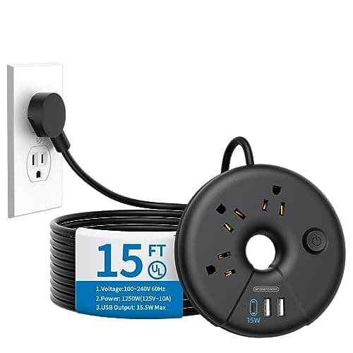 Extra Long Extension Cord 15 ft, NTONPOWER Flat Plug Power Strip with 3 Outlets 3 USB Ports(1 USB C), Flat Plug Power Strip, Extension Cord with Multiple Outlets for Lndoor, Home, Office, Dorm - Image 1