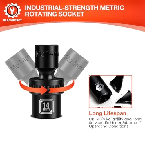 BLACKROBOT 3/8" Drive Shallow Universal Impact Socket Set, 12PCS 6 Point Metric Swivel Socket set(10-22mm), CR-MO Steel, Includes Storage Rail - Thumbnail 6