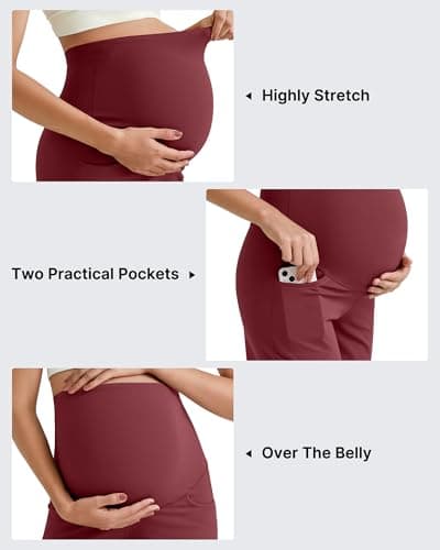 G4Free Maternity Shorts with Pockets Over The Bump Summer Loose Biker Short Workout Yoga Athletic Lounge Pants Casual(Dark Burgundy,S) - Thumbnail 6