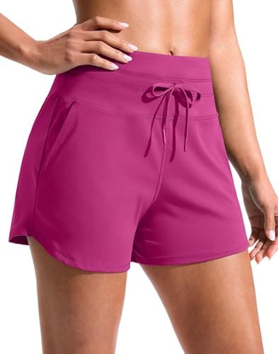 Soothfeel Women's Athletic Running Shorts with Pockets 3.5" Quick Dry High Waisted Workout Active Gym Shorts for Women Rose Pink XS - Image 1