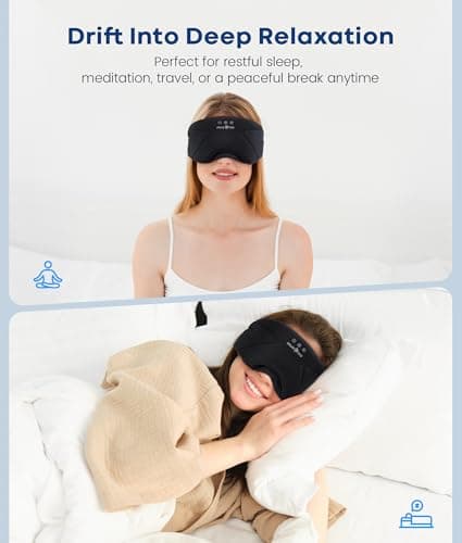 MUSICOZY Bluetooth Sleep Mask Headphones 5.4, Wireless Over-Ear Headphones Washable Zipper Sleep Headphones Mask with HD Stereo Speakers for Side Sleepers Travel & Relaxation, Gifts for Men Women - Thumbnail 2