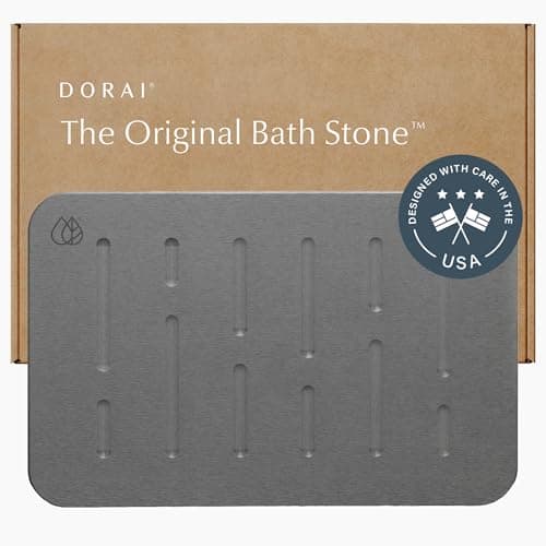 Dorai Home Bath Stone – Luxury Quick-Drying Stone Bath Mat, Non-Slip Surface, Rubberized Bottom Pad, Rain Slate - Image 1