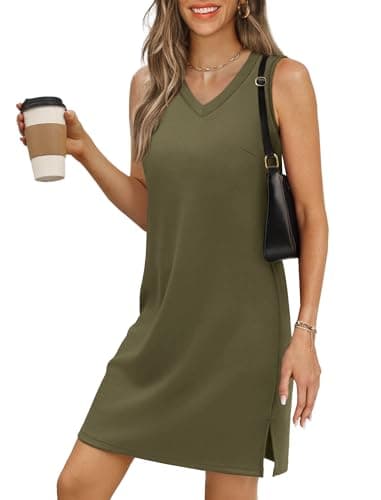 BKRIVE V-Neck Summer Casual Beach Dress for Women 2025 Vacation Women's Sleeveless Sundress with Split Army Green - Image 1