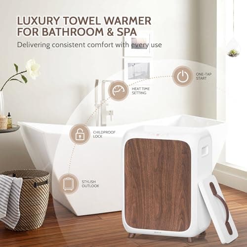 Keenray Towel Warmer Bucket, Luxury Rectangle Towel Warmer for Bathroom with Timer & Delay, Customized Fragrance, Child Lock, Fits 2 Large Towels, Blankets, Bathrobes, Ideal Gift for Him & Her(Brown) - Thumbnail 2