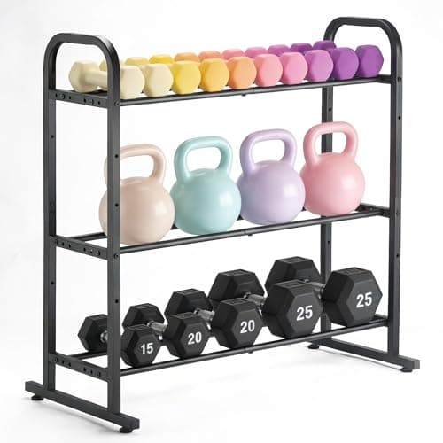 3-Tier Adjustable Dumbbell Rack, Holds 450 Lbs Total, Multi-Purpose Storage Stand for Dumbbells, Kettlebells&Weight Plates - Space Saving Home Gym Organize - Image 1