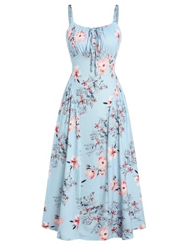 ZAFUL Women's Floral Corset Dress Spaghetti Strap Fit and Flare Flowy A Line Wedding Evening Party Midi Dress Blue L - Image 1
