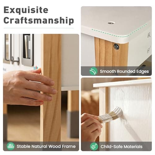 BlueWood Play Kitchen for Kids Toddlers - Wooden Chef Pretend Play Kitchen Set Toy Kitchen with 18 Pcs Toy Food & Cookware Accessories for Ages 3-7,Essential, White - Thumbnail 5