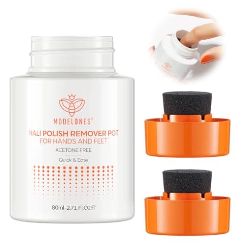 Modelones Nail Polish Remover Pot with Two Sponge-Top Lid, Acetone-Free Fingernail Polish Removal with Jojoba Oil Gentle, Non-Drying, Nourishing and Hypoallergenic Formula for Home Nail Art 2.71 FlOz - Image 1