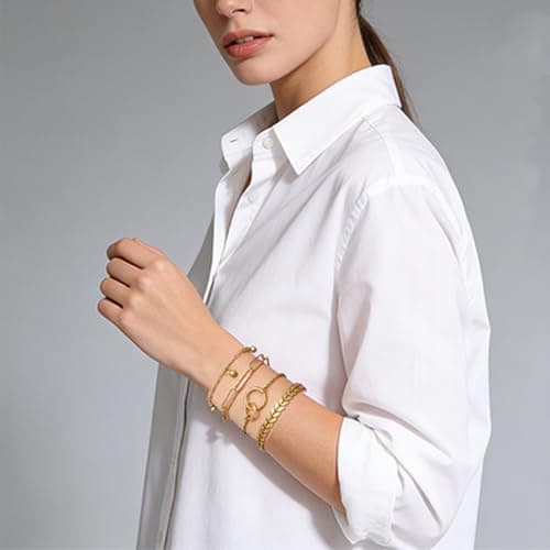 Alegend Bracelets Sets 14K Gold Plated Stackable Boho-Chic Layered Design Leaf-Shaped Links Casual Elegance Jewelry - Thumbnail 5