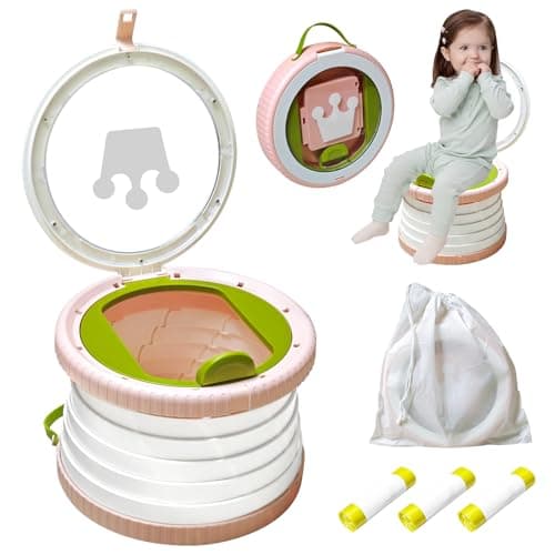 2025 Upgraded Portable Potty Training, Foldable Toilet,Travel Potty for Toddler, Apply to Seat Emergency Toilet for Camping, Outdoor, Car, Indoor, Including 3 rolls of garbage bags (White-Pink) - Image 1