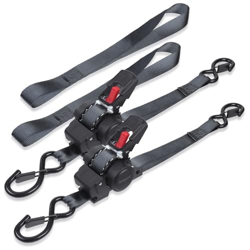 Ayaport Retractable Ratchet Straps 1in X 12ft(2PK)-1500lb Break Strength, Heavy Duty Ratchet Straps Self Retractable Tie Downs with Soft Loops for Motorcycle, Dirt Bike, Cargo, Truck Accessories - Image 1