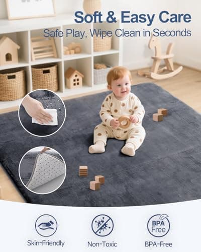Thick Baby Play Mat for Floor,Padded Foam 47x47 Playpen Mat,Ultra Soft Support & Plush Feel Nursery Rug,Non Slip for Toddler,Infants,Kids Play,Yoga,Baby Crawling,Tummy Time (Dark Grey) - Thumbnail 3