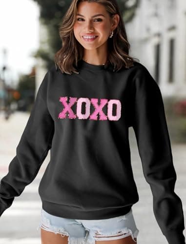 MAPICK Valentine's Day Oversized Sweatshirt for Womens Letter Printed Sweaters Tops Embroidered Chenille Shirt(Black,Medium) - Thumbnail 4