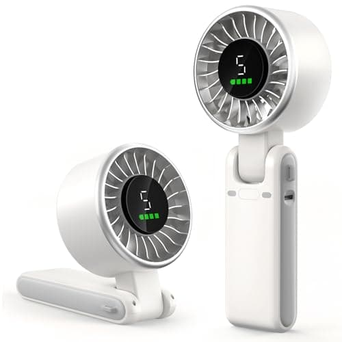 AWOAWO Portable Handheld Fan, 5 Speeds Wind, Battery Operated, Up to 13 Working Hours, Mini Personal Hand Fan Blow Cold Air for Travel, Beach, Vacation & Outdoor Activities（White） - Image 1