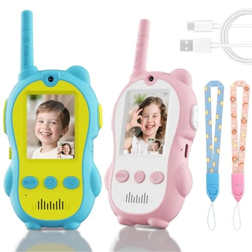 Video Walkie Talkies for Kids, 2 Pack Rechargeable Video Call Toys with 2'' Screen, Long Range 2-Way Radios, Voice Changer & Sticker Effects, Indoor, Outdoor Camping Gift for Boys Girls Age 3-12 - Image 1