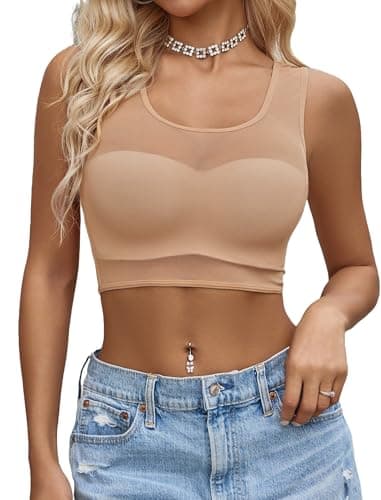 Avidlove Mesh Tops for Women Sheer Sexy Shirt Open Back Cutout Vest Party Outfits Beige XXL - Image 1