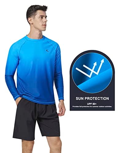 Mens Rash Guard UPF 50+ Swim Shirts UV Sun Protection Quick Dry Long Sleeve Beach Shirts for Fishing, Blue Gradient, 2XL - Thumbnail 4
