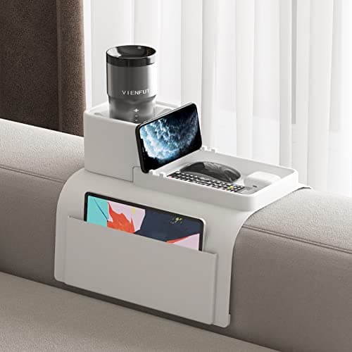 Couch Cup Holder Tray, VIENFUT Silicone Anti-Slip Sofa Armrest Tray with Side Pockets, BPA-Free Anti-Spill Couch Drink Holder for YETI, Remote, Snacks, Cellphone and iPad, Ideal Gift (Griege) - Image 1