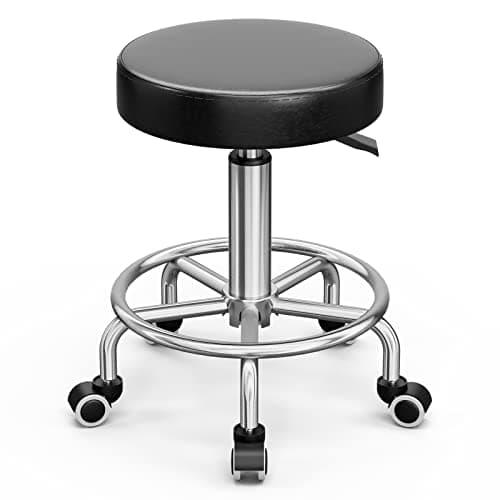 Icoget 360 Swivel Round Rolling Stool Chair, Height Adjustable Salon Shop Stool, Drafting Work SPA Medical Stools Office Chair with Wheels, Black - Image 1