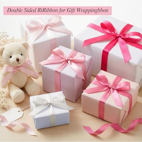woric Double Faced Pink Satin Ribbon 3/8 Inch x 5 Rolls Total 50 Yards, 10 Yd/Roll Craft Thin Ribbon for Easter Gifts Decorations Flower Bouquet Gift Wrapping Hair Bows Baby Bridal Shower Wedding - Thumbnail 6