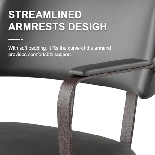 BERYTH Home Office Desk Chair, Mid-Century Modern Desk Chair with Padded Arms, Adjustable Seat Height, Mid Back 360° Small Computer Chair with Mobile Mute Wheel, PU Leather (Dark Grey) - Thumbnail 6