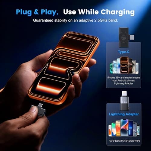 2-Pack Wireless Microphone for iPhone/Android/iPad, 3-Level AI Noise Canceling USB-C Clip-on Mic with Charging Case, Lightning, Mini Lavalier Microphones for Vlogging, Recording, YouTube, TikTok - Thumbnail 6