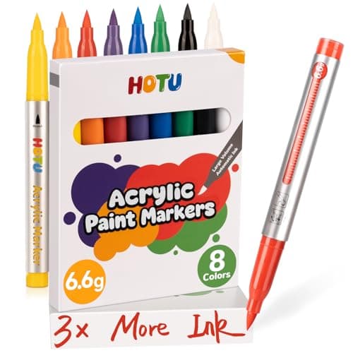 HOTU 8 Colors Acrylic Paint Markers for Fabric Wood Sketchbook Eggs, Large Capacity(6.6g Each) No-bleed Brush Tip Water-based Acrylic Paint Pens with Automatic Ink Control, Art&DIY Crafts - Image 1