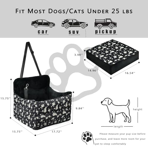 Cullaby Dog Car Seat for Small/Medium Dogs – Elevated Booster Seat with Detachable, Washable Cover, Safety Belts, and Storage Pockets Car Back Seat (Black Daisy, 15.75 * 17.72 * 9.84") - Thumbnail 2