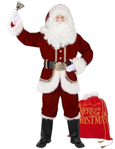 Kofero Santa Claus Costumes for Men Adult Santa Suit Plus Size Outfit Professional Deluxe 11Pcs Christmas Holiday Cosplay - Image 1