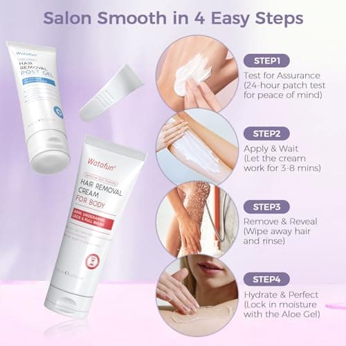 Watofun Body Hair Removal Cream for Women with Aloe Gel for Sensitive Skin, 5 Min Painless Depilatory Cream for Arms, Underarms, Legs, Chest& Bikini Line, hair remover for women 2-in-1 Kit, 6.35 Fl Oz - Thumbnail 6