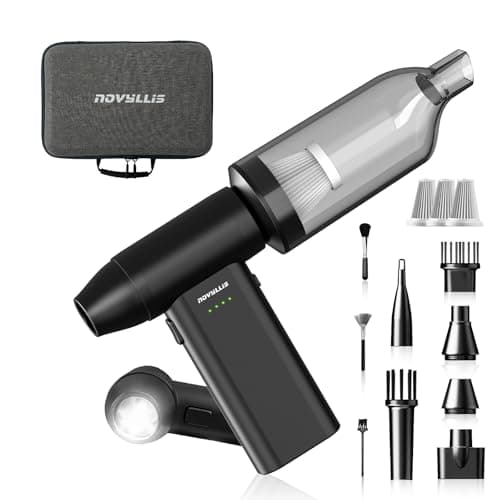Novyllis Electric Compressed Air Duster Mini Blower Cordless with Computer Vacuum Cleaner kit Lighting 180,000 RPM 5 Speed Handheld 3 in 1 USB-C for pc Keyboards Home Car BBQ Grill - Image 1