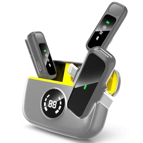 BKIY Wireless Lavalier Microphone for iPhone/Android - Dual Mini Noise Canceling Mic with Charging Case(30H), USB-C/Lightning Clip-on Microphone for Video Recording Streaming Podcast Vlogging（Gray）