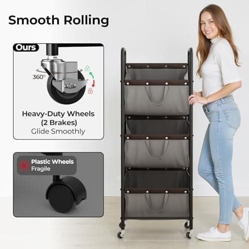 GRANNY SAYS 3 Tier Laundry Sorter, Laundry Hamper with Wheels, Laundry Room Organization and Storage, 3 Section Rolling Laundry Cart for Dorm, Bathroom, Bedroom, Closet, Grey - Thumbnail 4