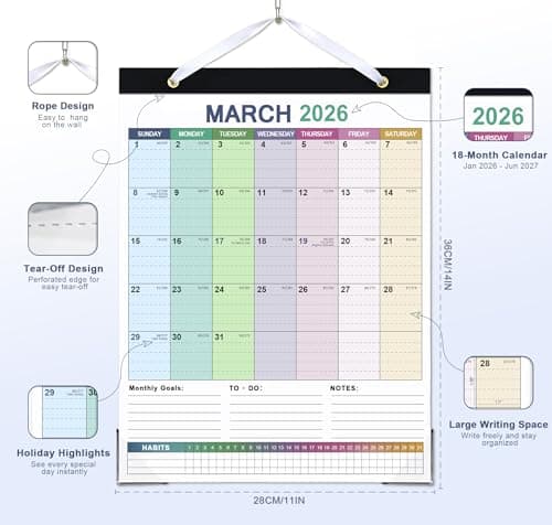 ANYZONE Desk Calendar 2026-2027, 18 Months Calendar from Jan. 2026 to Jun. 2027, 11" x 14" Desktop/Wall Monthly Calendar with Corner Protectors, Ample Space & Habit Tracker for Home School Office - Thumbnail 2