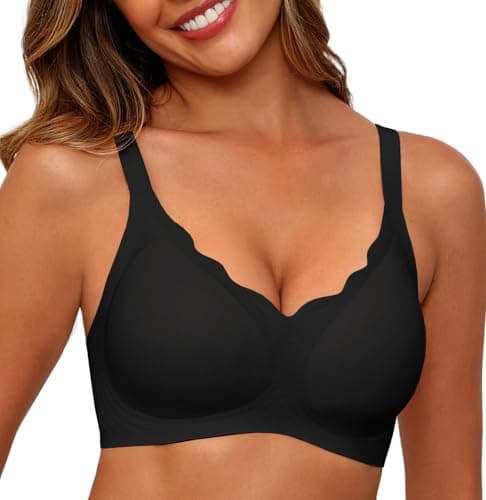 SHIJIALI Jelly Bras for Women Scalloped Push Up Full Coverage No Underwire Bra Wireless Comfort Tshirt Bra Black - Image 1