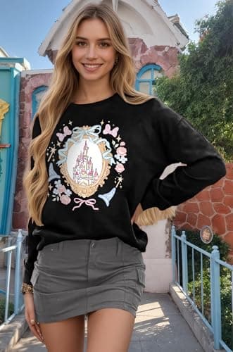 IZROLO Magical Sweatshirts for Women Magic Shirt Cute Bow Graphic Long Sleeve Shirts Vacation Tops Black - Thumbnail 3