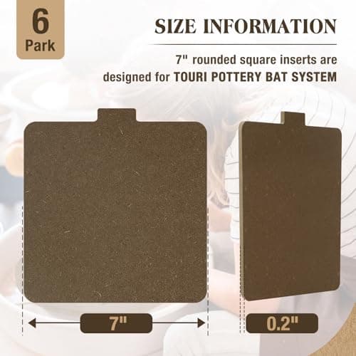 Touri Pottery Bats Set for Pottery Wheel - 6 Pack 7” Square Inner Bats Only, Ceramic Tools for Pottery Making, Brown - Thumbnail 2