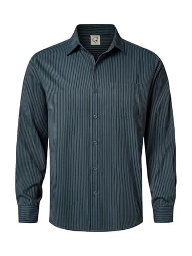 Hardaddy Men's Striped Dress Shirt Casual Long Sleeve Collared Button Down Shirts Stripe Cotton Blend Navy Striped M - Image 1