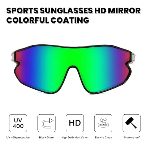 FEISEDY Unisex Youth Sunglasses, Teens Baseball Tennis Sunglasses, UV400 Sports Boys Girls Cycling Shades B4064 (Black Frame/Green Mirror) - Thumbnail 4