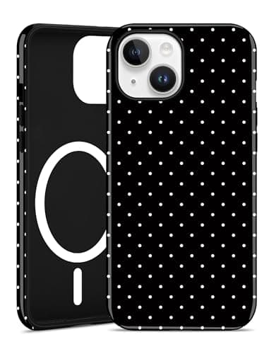 Aitipy Magnetic Polka Dot Phone Case for iPhone 15, Compatible with MagSafe, Cute Black Polka Dots Aesthetic Soft TPU and Hard PC Shockproof Protective Phone Cover for Women Girls-Shiny - Image 1