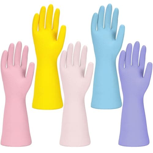 Jsocoah Rubber Kitchen Dishwashing Gloves, 5 Pairs Eusable Cleaning Gloves For Washing Dishes, Bathroom, Pet care, Garden Non-Slip Durable Rubber Gloves For Daily Use (Medium) - Image 1