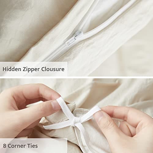 Oli Anderson Beige Duvet Cover King Size - Pleated King Duvet Cover, 3PCS Soft and Breathable Textured Bedding Set with Zipper Closure(Beige,104"x90") - Thumbnail 4