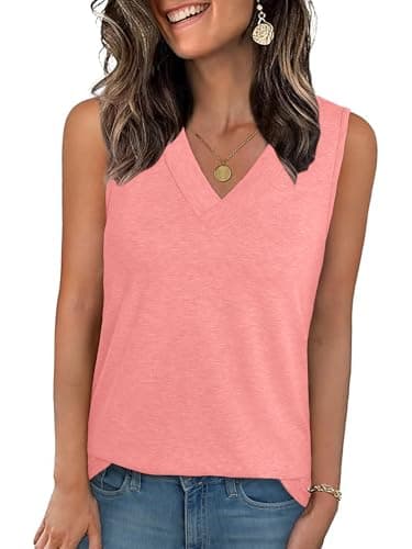 GKBK Tank Tops for Women Loose Fit Sleeveless Tops Tunic Tops Flowy Tank Shirt V Neck T Shirts Casual Summer Spring Beach Vacation Outfits Coral XL - Image 1
