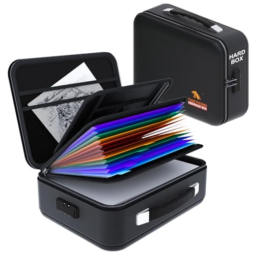 TIGERKING Fire Proof Document Safe Box with Lock and Handle – Fireproof Document Box Organizer with Hard Shell, Portable Fireproof Safe for Home Documents, Certificates, Laptop, and File Storage-Black - Image 1