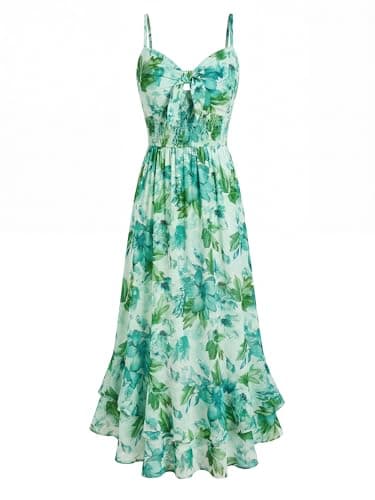 GRACE KARIN Womens Maxi Floral Sundresses Summer Beach Boho Dress Spaghetti Strap Dresses Casual Fashion Clothes with Pockets Light Green L - Image 1